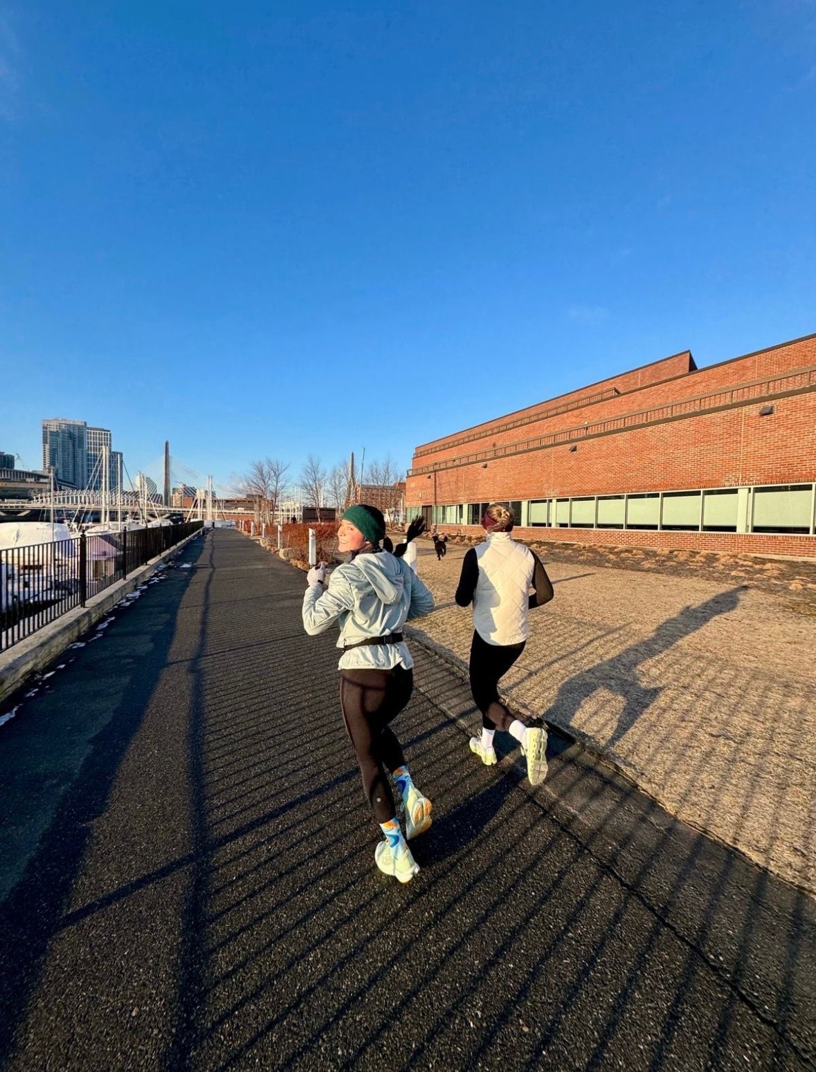 Friends running together during marathon training