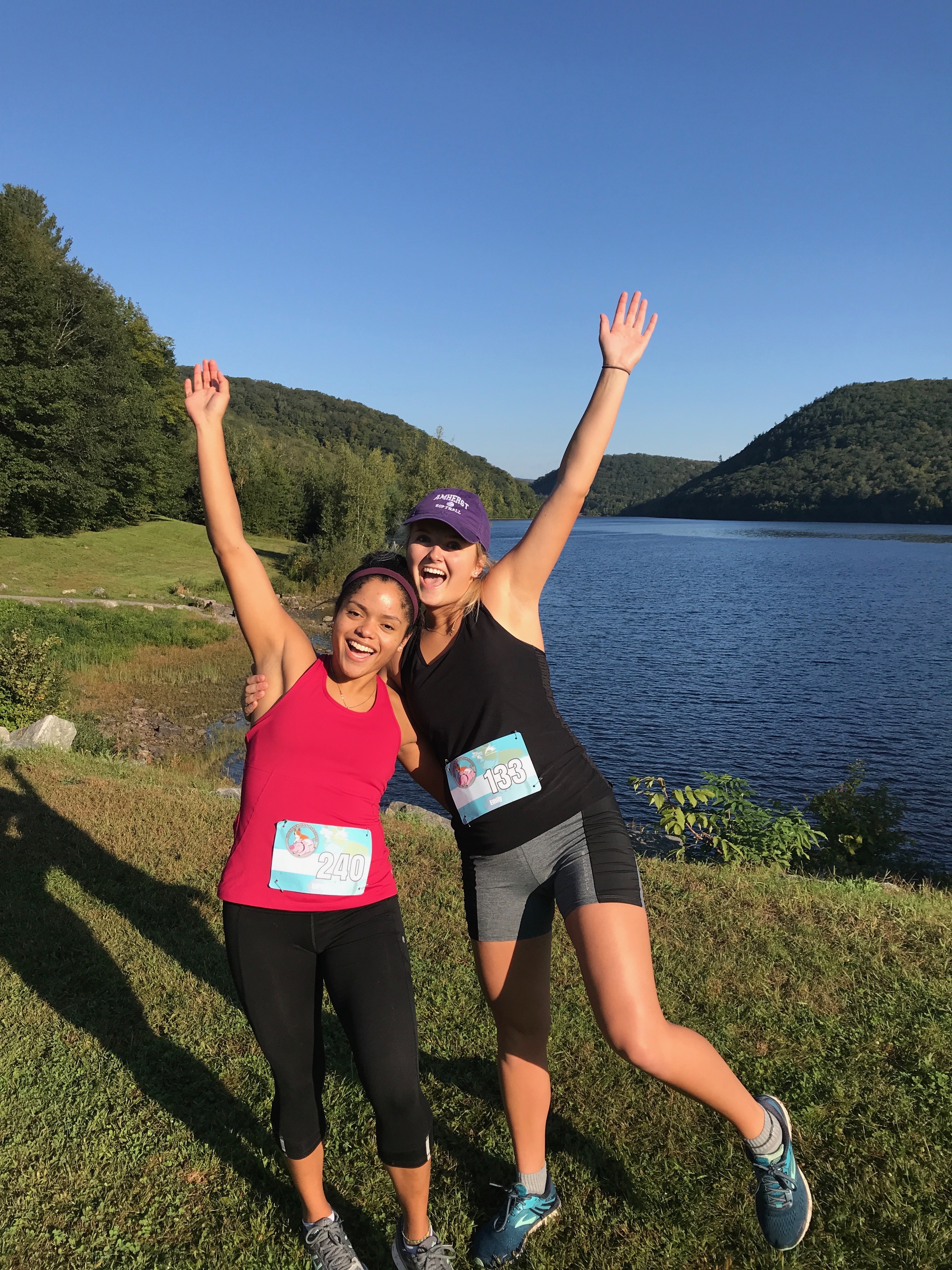 Two women running a half marathon together